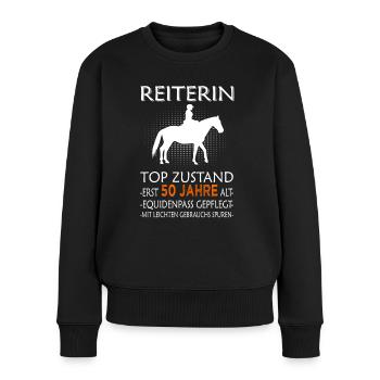 Reiterin & Pferd - 50. Geburtstag - Frauen Premium Bio Pullover - Schwarz - Vorne - Julia (174cm)