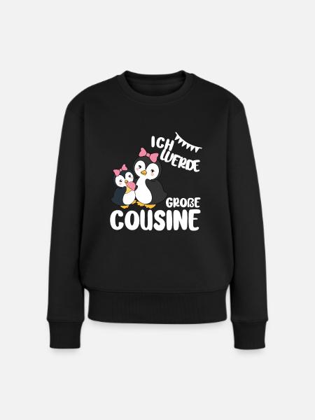 Große Cousine Pinguin Ich werde große Cousine - Frauen Premium Bio Pullover - Schwarz