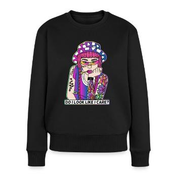 POP-ART COMIC TATTOO GIRL LIKE I CARE? - Women's Premium Organic Jumper - black - Front - Julia (174cm)