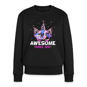 Awesome since 2013 - lustiges Einhorn Geburtstag - Frauen Premium Bio Pullover - Schwarz - Vorne - Julia (174cm)