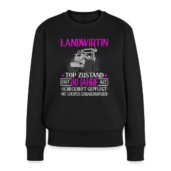 Landwirtin 80 Jahre - Landwirtschaft - Bauernhof - Frauen Premium Bio Pullover - Schwarz - Vorne - Julia (174cm)