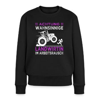 Achtung wahnsinnige Landwirtin - Traktoren, Bauern - Frauen Premium Bio Pullover - Schwarz - Vorne - Julia (174cm)