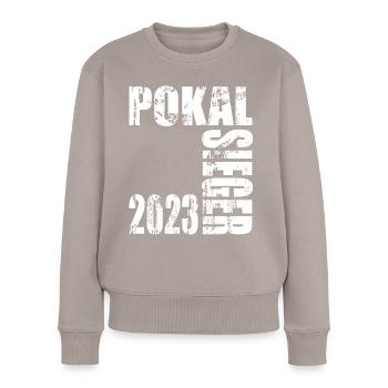 Pokalsieger 2023 - Frauen Premium Bio Pullover - Taupe - Vorne - Julia (174cm)