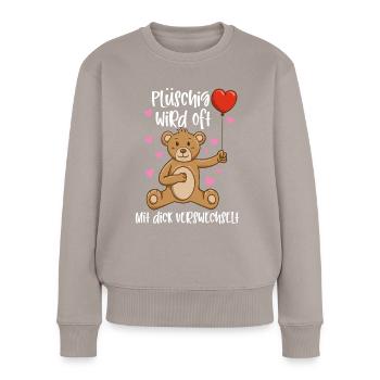 Plüschig Wird Oft Mit Dick Verwechselt - Frauen Premium Bio Pullover - Taupe - Vorne - Julia (174cm)