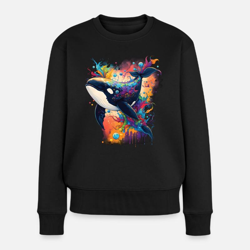 Bunter Schwertwal Wale beobachten Orca Wal - Frauen Premium Bio Pullover - Schwarz