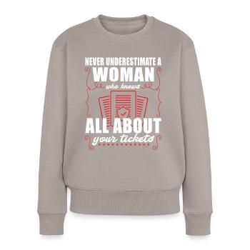 Des choses drôles pour les agents d’assurance - Pull Premium bio Femme - taupe - Devant - Julia (174cm)