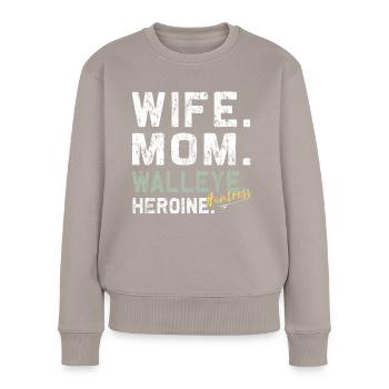 Héroïne de sandre - Chasseresse du doré jaune - Pull Premium bio Femme - taupe - Devant - Julia (174cm)