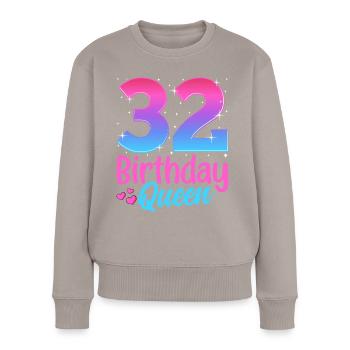 Anniversaire Queen 32 Geburtstag - Pull Premium bio Femme - taupe - Devant - Julia (174cm)