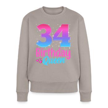 Anniversaire Queen 34 Geburtstag - Pull Premium bio Femme - taupe - Devant - Julia (174cm)