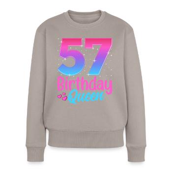 Anniversaire Reine 57 Geburtstag - Pull Premium bio Femme - taupe - Devant - Julia (174cm)