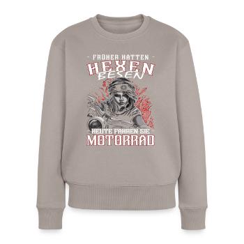 Motorradfahrerin - Bikerin / Bikerfrauen - Frauen Premium Bio Pullover - Taupe - Vorne - Julia (174cm)