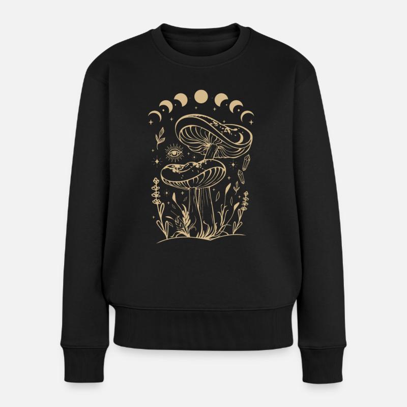 Boho Pilze Cottage Core Aesthetic Goblincore - Frauen Premium Bio Pullover - Schwarz
