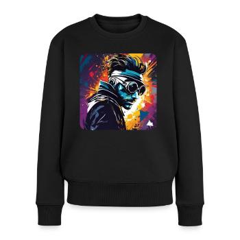 Cooler Steampunk Mann mit Brille - Frauen Premium Bio Pullover - Schwarz - Vorne - Julia (174cm)