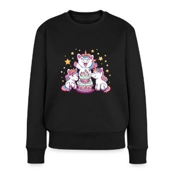 Birthday Party Cake & Cute Unicorn Gift Idea - Frauen Premium Bio Pullover - Schwarz - Vorne - Julia (174cm)