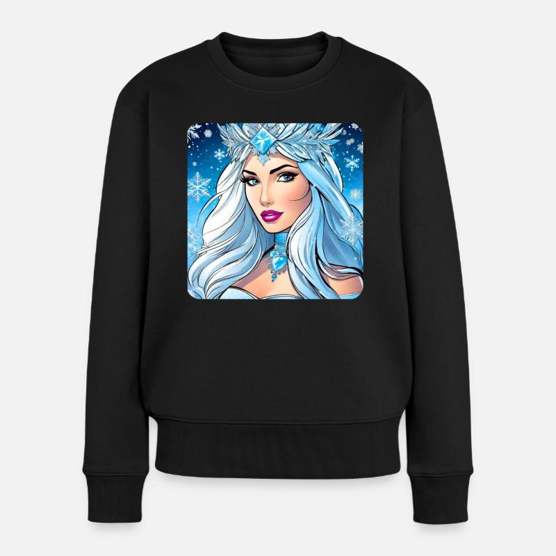 Winter Eiskönigin mit Eiskristallen - Frauen Premium Bio Pullover - Schwarz