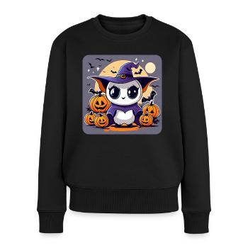 Niedliches Halloween Monster mit Kürbisse - Frauen Premium Bio Pullover - Schwarz - Vorne - Julia (174cm)