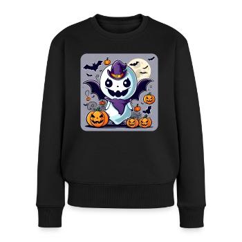 Niedliches Halloween Monster mit Kürbisse - Frauen Premium Bio Pullover - Schwarz - Vorne - Julia (174cm)