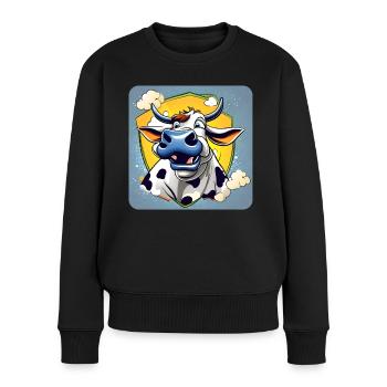 Verrückte Kuh - Frauen Premium Bio Pullover - Schwarz - Vorne - Julia (174cm)