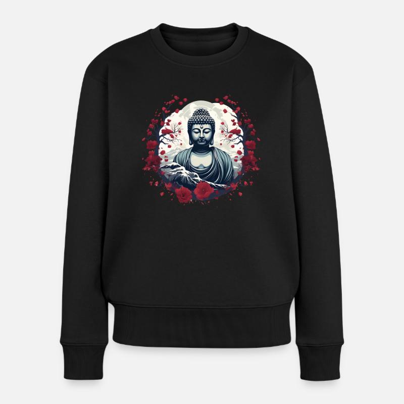 Buddha-Statue - Frauen Premium Bio Pullover - Schwarz