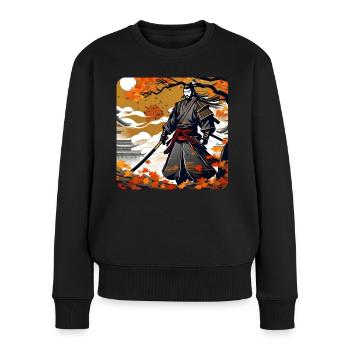 Stolzer Samurai Krieger mit Katana im Herbst - Frauen Premium Bio Pullover - Schwarz - Vorne - Julia (174cm)