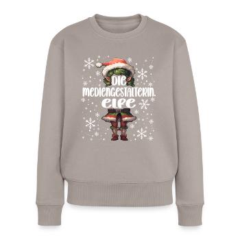 Weihnachtsoutfit Mediengestalterin - Frauen Premium Bio Pullover - Taupe - Vorne - Julia (174cm)