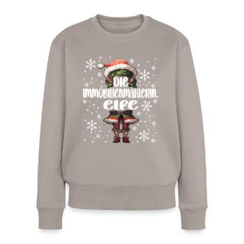 Weihnachtsoutfit Immobilienmaklerin - Frauen Premium Bio Pullover - Taupe - Vorne - Julia (174cm)