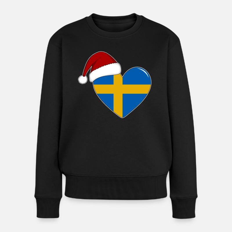 Schweden Flagge Weihnachten Herz - Frauen Premium Bio Pullover - Schwarz