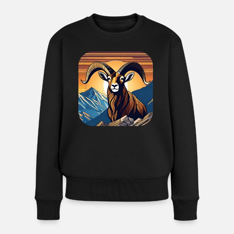 Stolzer Steinbock mit Alpen Panorama - Frauen Premium Bio Pullover - Schwarz