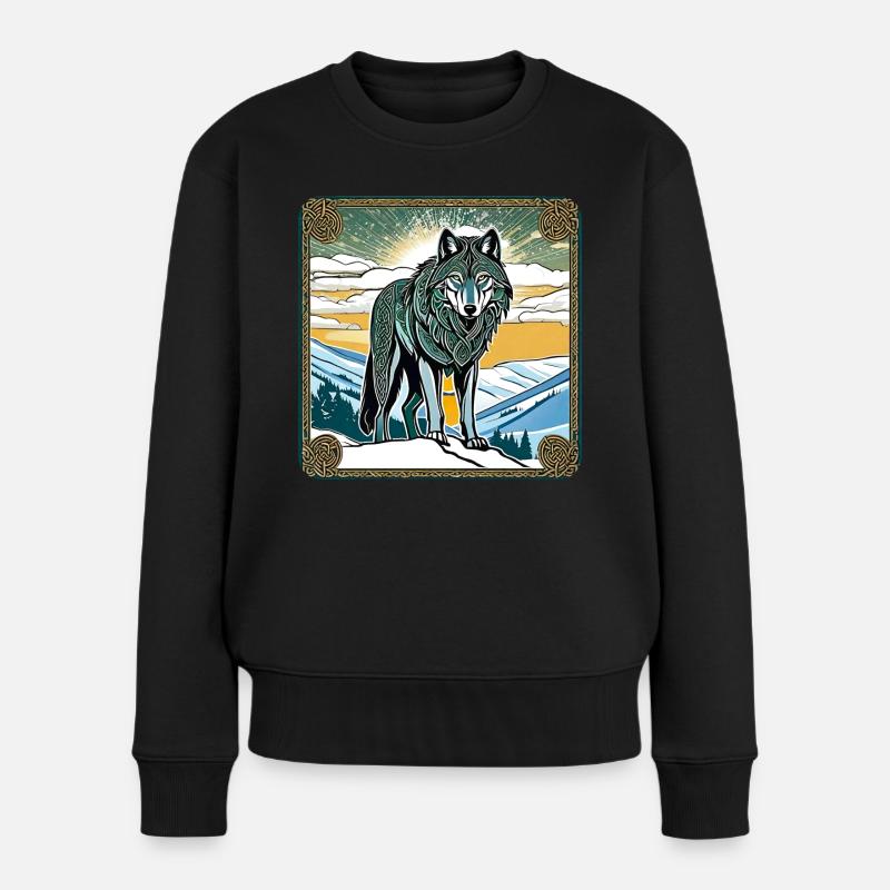 Cooler Wolf im keltischen Style - Frauen Premium Bio Pullover - Schwarz