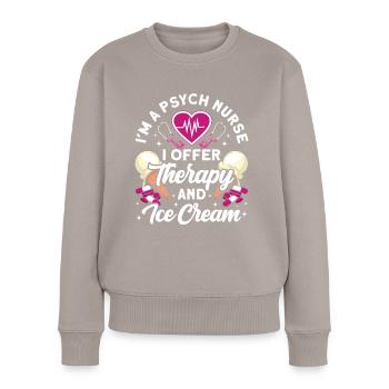Drôle Psychiatrique - Pull Premium bio Femme - taupe - Devant - Julia (174cm)