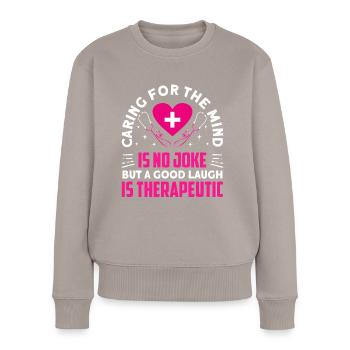 Drôle Psychiatrique - Pull Premium bio Femme - taupe - Devant - Julia (174cm)