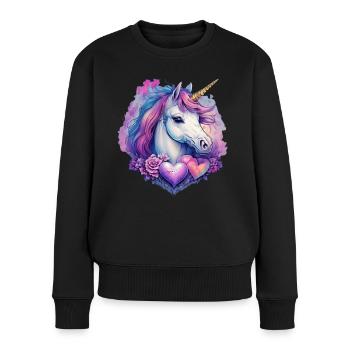 Tête de licorne - Pull Premium bio Femme - noir - Devant - Julia (174cm)