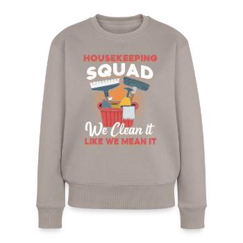Housekeeping Squad - Frauen Premium Bio Pullover - Taupe - Vorne - Julia (174cm)