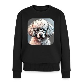 Niedlicher Zwergpudel mit Brille I - Frauen Premium Bio Pullover - Schwarz - Vorne - Julia (174cm)