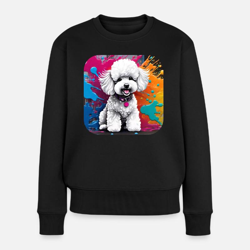 Niedlicher Pudel mit farbenfrohen Hintergrund - Frauen Premium Bio Pullover - Schwarz
