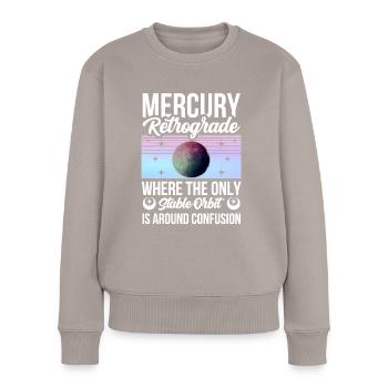 Rückläufige Planeten Merkur Rückläufig - Frauen Premium Bio Pullover - Taupe - Vorne - Julia (174cm)