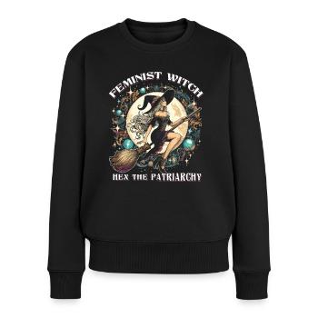 Sorcière féministe : le patriarcat - Pull Premium bio Femme - noir - Devant - Julia (174cm)