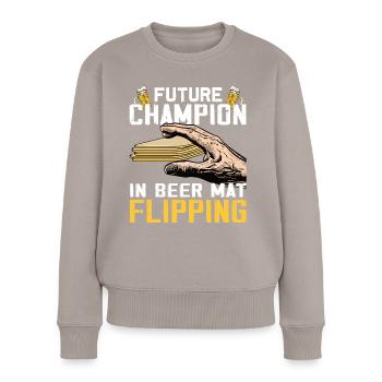 Sous-verres Flip Game bière - Pull Premium bio Femme - taupe - Devant - Julia (174cm)