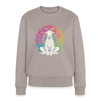 Ziegen-yoga-meditation, Yoga-kurs, Yoga - Frauen Premium Bio Pullover - Taupe - Vorne - Julia (174cm)