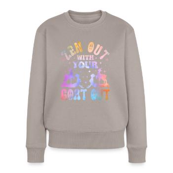 Ziegen-yoga-meditation, Yoga-kurs, Yoga - Frauen Premium Bio Pullover - Taupe - Vorne - Julia (174cm)