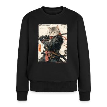 Chat samouraï Kawaii Chat ninja japonais - Pull Premium bio Femme - noir - Devant - Julia (174cm)