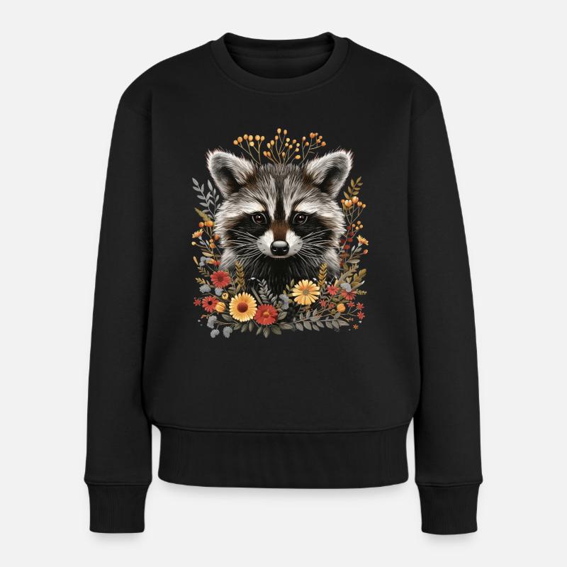 Cottagecore Niedlicher Waschbär - Frauen Premium Bio Pullover - Schwarz