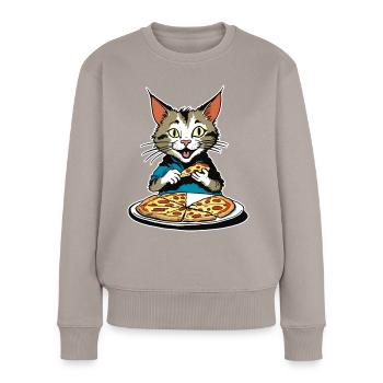 Le chat adore la pizza - Pull Premium bio Femme - taupe - Devant - Julia (174cm)