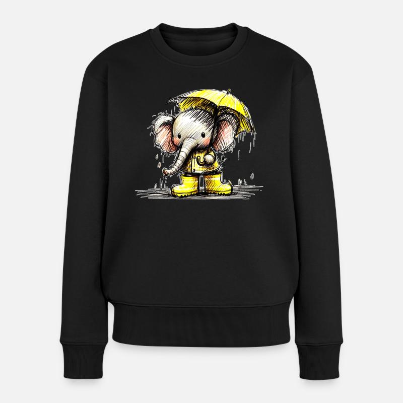 Elefant im Regen - Frauen Premium Bio Pullover - Schwarz