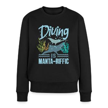 Ocean Animal Diving Stingray Mantarochen - Frauen Premium Bio Pullover - Schwarz - Vorne - Julia (174cm)