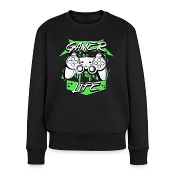 Gamer Life Retro Game Controller Grafikdesign - Frauen Premium Bio Pullover - Schwarz - Vorne - Julia (174cm)