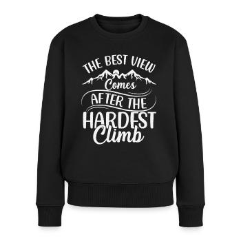 Beste Aussicht nach dem härtesten Aufstieg Motivierendes Wandern - Frauen Premium Bio Pullover - Schwarz - Vorne - Julia (174cm)