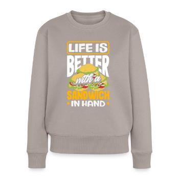 Sandwich Sandwich Snack Célébration - Pull Premium bio Femme - taupe - Devant - Julia (174cm)