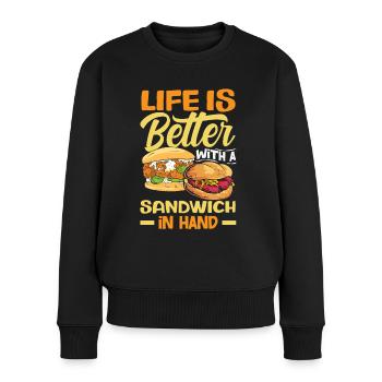 Sandwich Sandwich Snack Célébration - Pull Premium bio Femme - noir - Devant - Julia (174cm)