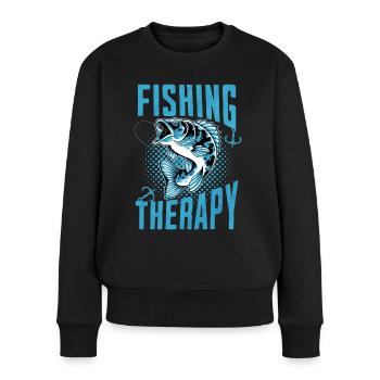 Pêche Thérapie Pêcheur relaxant - Pull Premium bio Femme - noir - Devant - Julia (174cm)